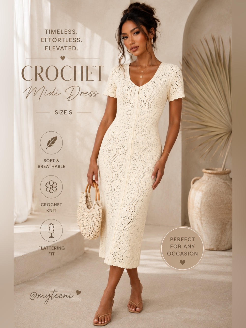 🤍 Women’s Western Short sleeve scallop crafted midi a-line dress